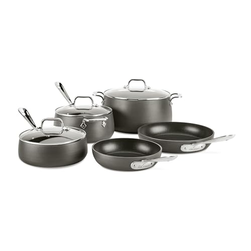 All-Clad HA1 Hard Anodized Nonstick Pots and Pans Set Non Stick Cookware Sets. Oven Broiler Safe 500F. Black