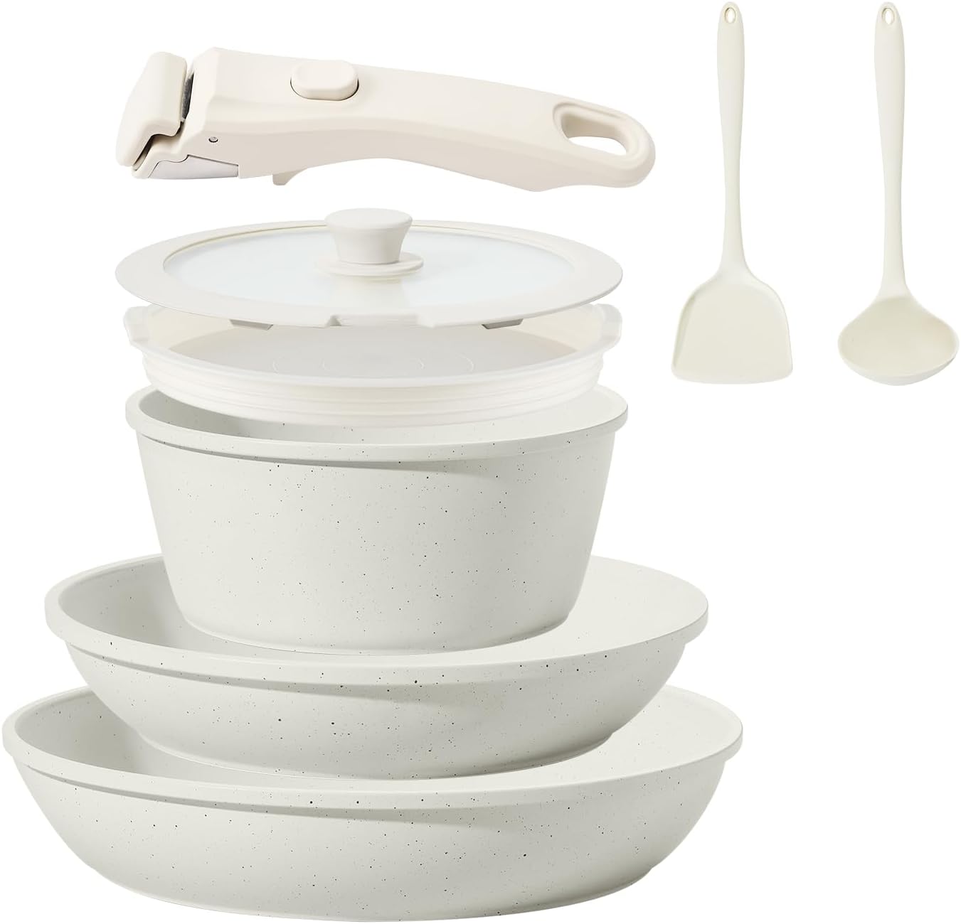 8PCS Ceramic Cookware.Nonstick Ceramic Pan. Removable Handle Pots and Pans Set. Stackable Pan Set. Nonstick Pots and Pans Set Non Stick pot for Home.RV