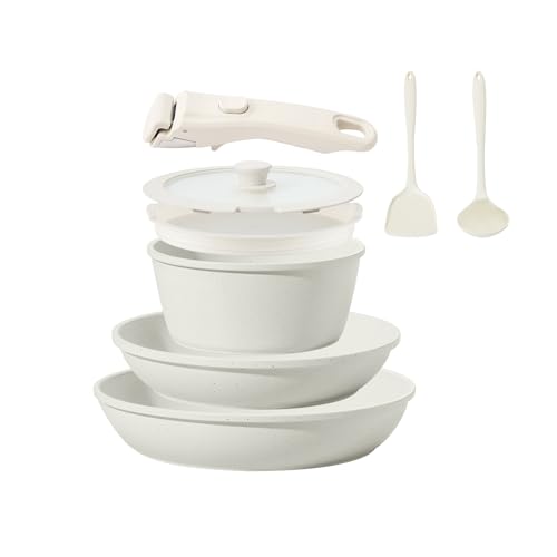8PCS Ceramic Cookware.Nonstick Ceramic Pan. Removable Handle Pots and Pans Set. Stackable Pan Set. Nonstick Pots and Pans Set Non Stick pot for Home.RV