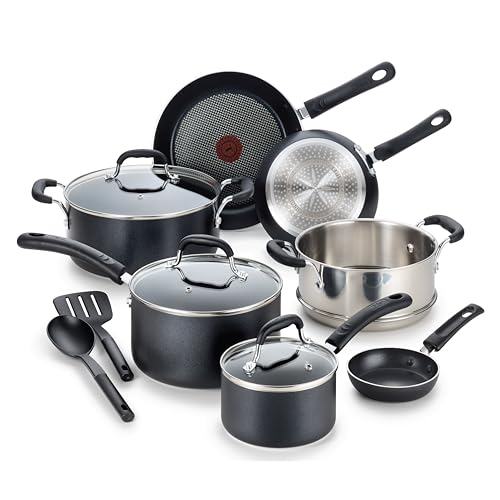 T-fal Experience Nonstick Cookware Set 12 Piece. Induction. Oven Broiler Safe 350F. Kitchen Cooking Set w/Fry Pans. Saucepan. Stockpot. Kitchen Utensils. Pots and Pans. Dishwasher Safe. Black