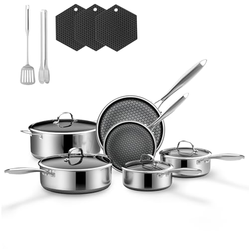 15-Piece 5 Ply Stainless Steel Cookware Set with Lids. Pots and Pans Set Non Stick. Non-Toxic. for Induction. Oven. Dishwasher Safe. RV Essentials. Kitchen Appliances