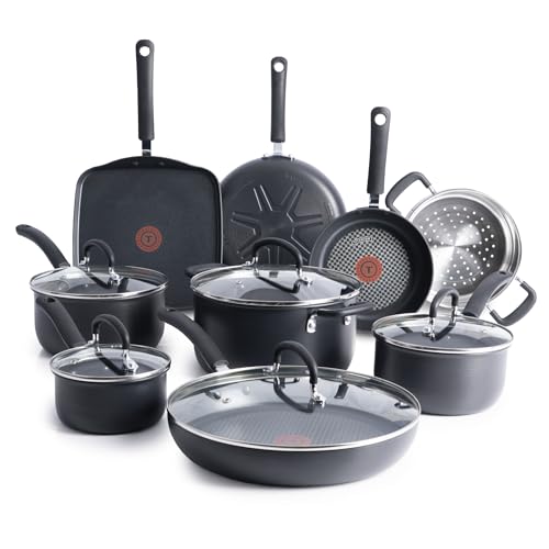 T-fal Ultimate Hard Anodized Nonstick Cookware Set 14 Piece. Oven Broiler Safe 400F. Lid Safe 350F. Kitchen Cooking Set w/Fry Pans. Saucepans. Griddle. Dutch Oven. Pots & Pans. Dishwasher Safe. Black