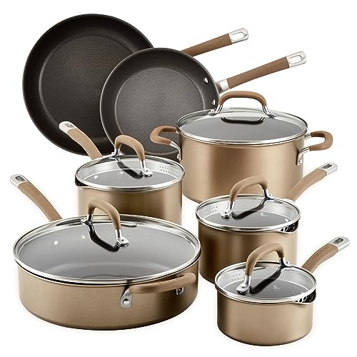 Circulon Premier Professional Hard Anodized Nonstick Cookware Induction Pots and Pans Set. 12 Piece. Bronze