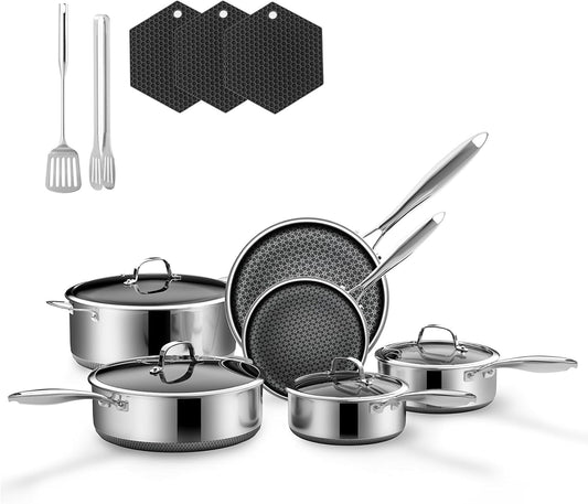 15-Piece 5 Ply Stainless Steel Cookware Set with Lids. Pots and Pans Set Non Stick. Non-Toxic. for Induction. Oven. Dishwasher Safe. RV Essentials. Kitchen Appliances