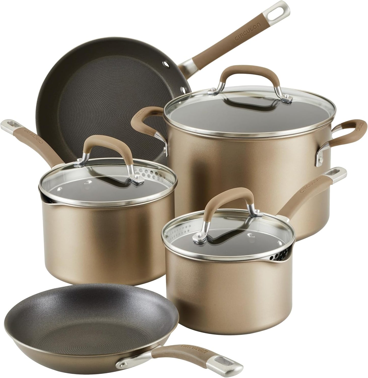 Circulon Premier Professional Hard Anodized Nonstick Cookware Induction Pots and Pans Set. 12 Piece. Bronze